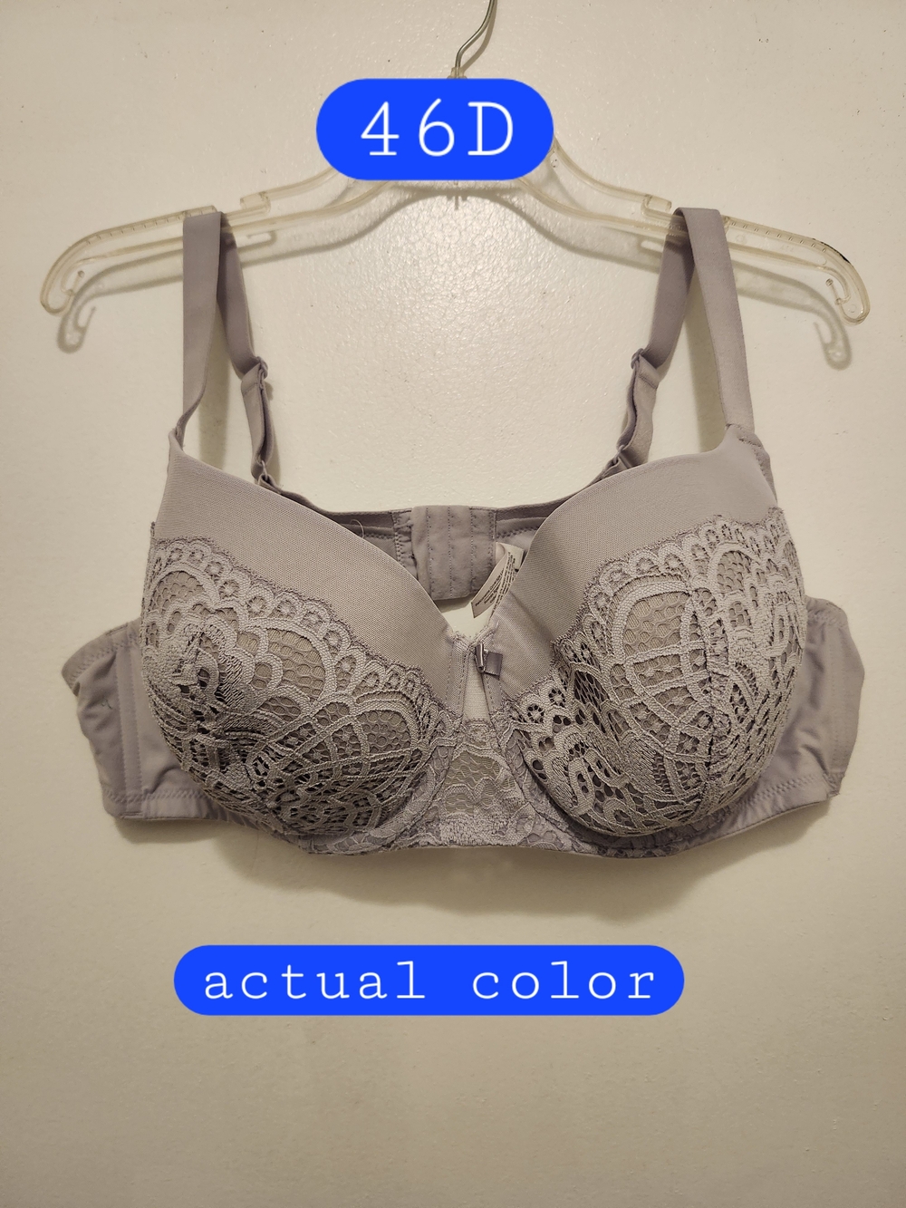 Auden Lace-Overlay Full Coverage Bra in Light Gray